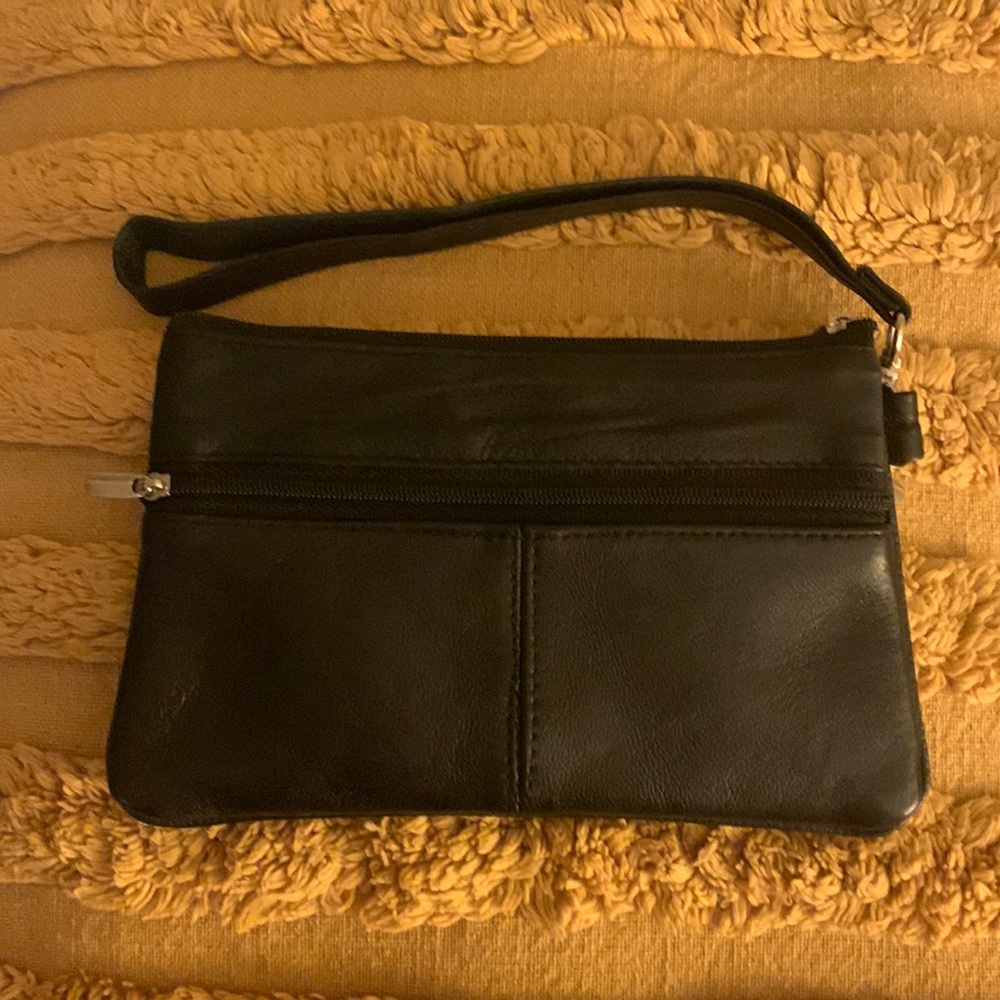 Black soft leather wristlet wallet